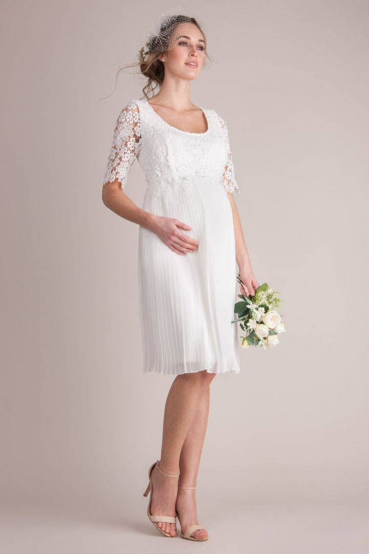 Plissee Umstands- und Stillbrautkleid mit Spitze