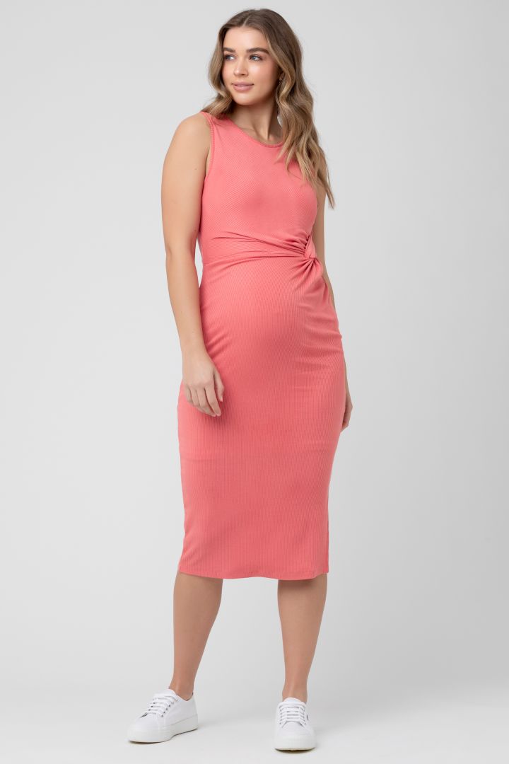 Ribbed Midi Umstandskleid koralle