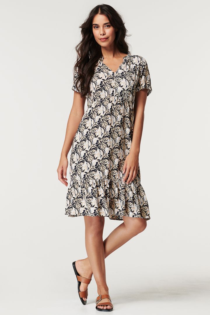 Maternity and Nursing Dress with Leaves Print