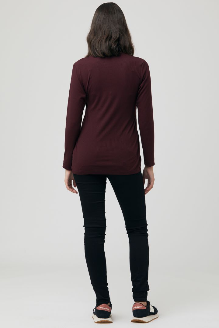 Maternity and Nursing Shirt with Rib Structure wine red