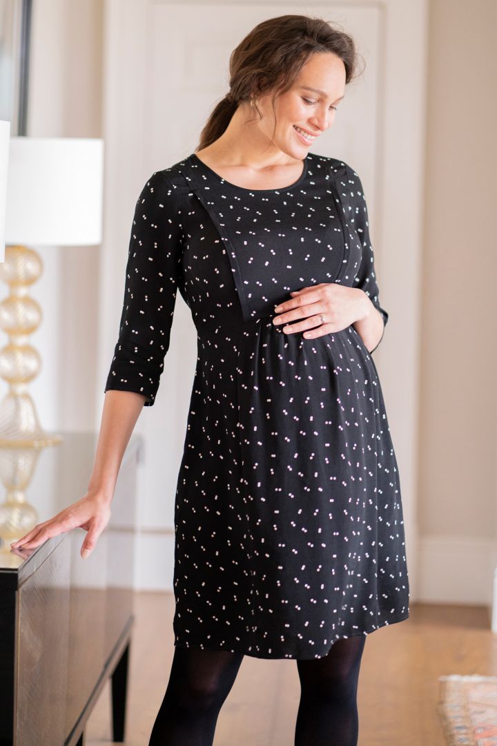 Maternity and Nursing Dress with Dots Print
