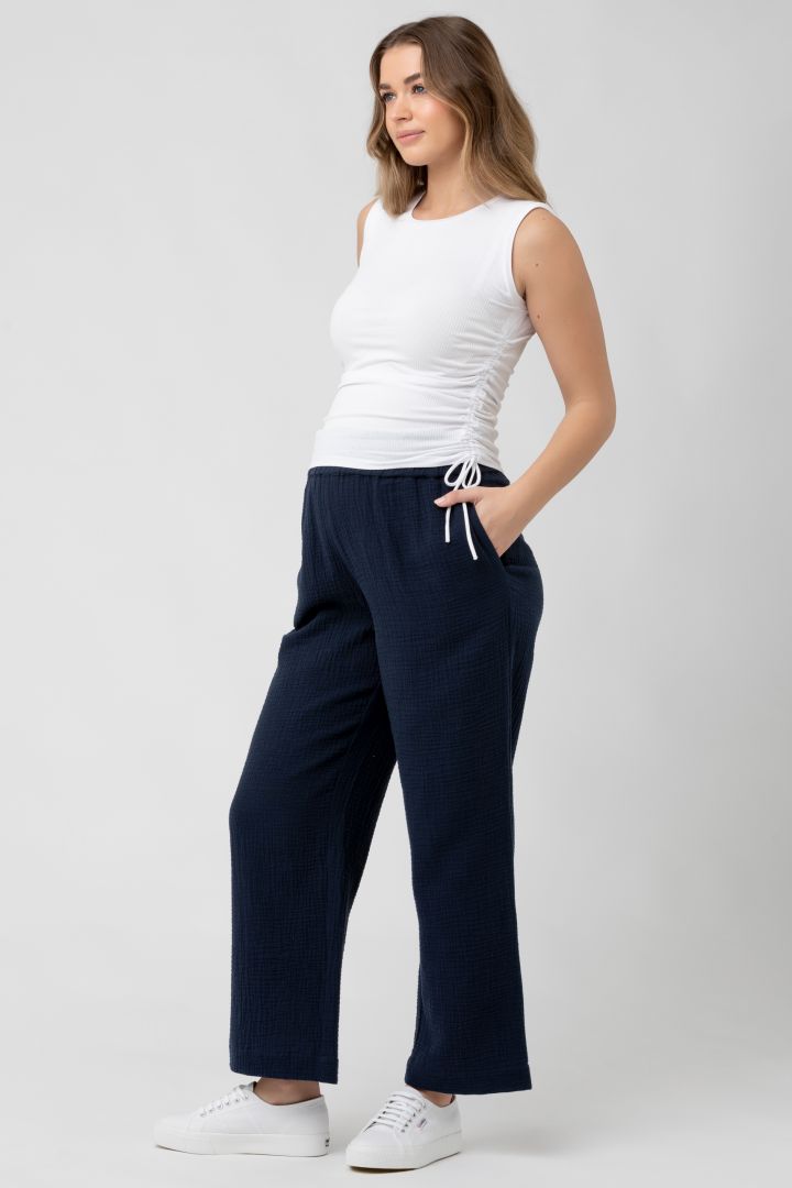 Wide Leg Musselin Umstandshose navy