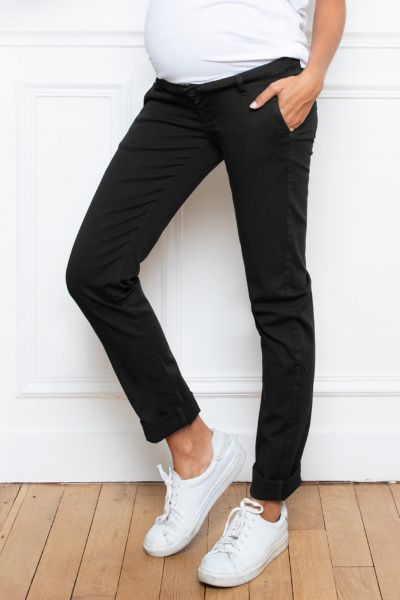 Chino Umstandshose mit Umschlag schwarz