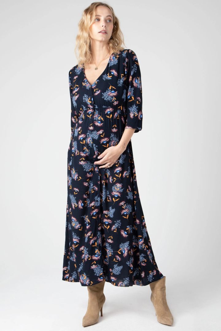 Maxi Umstands- und Stillkleid mit V-Ausschnitt