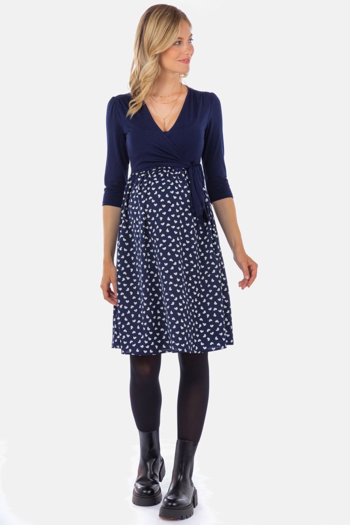 Umstands- und Stillkleid in Wickeloptik mit Herz Print navy