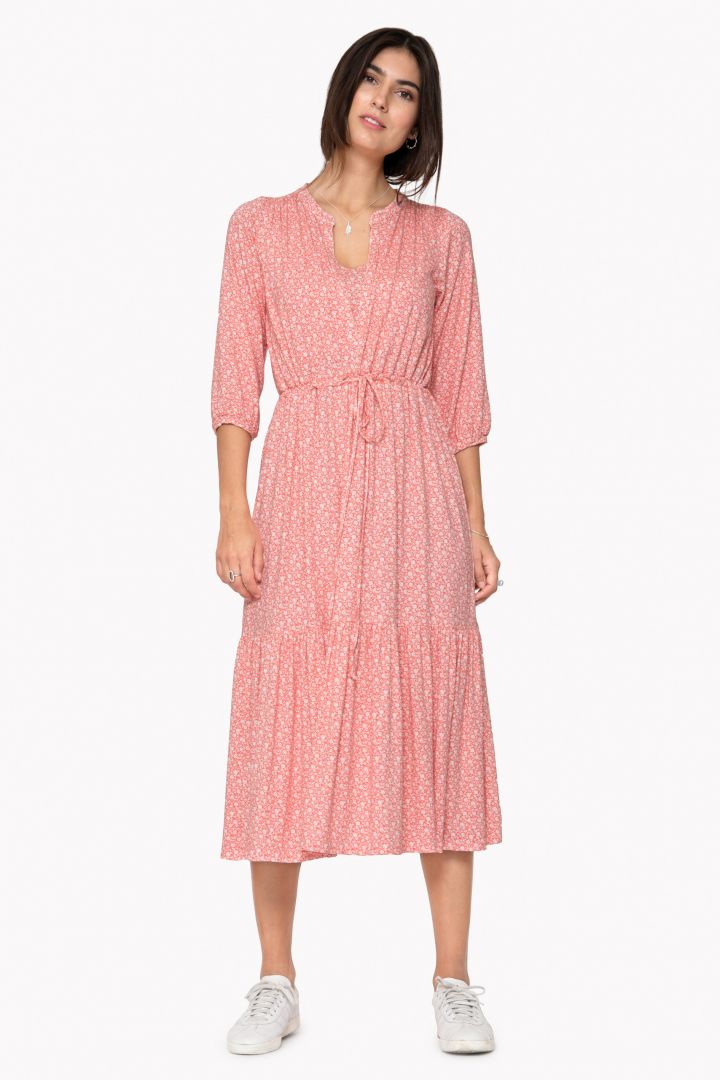 Organic Umstands- und Stillkleid mit Blumen Print rot