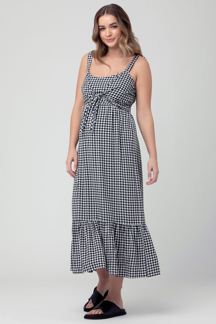 Gingham Umstands- und Stillkleid schwarz/weiß