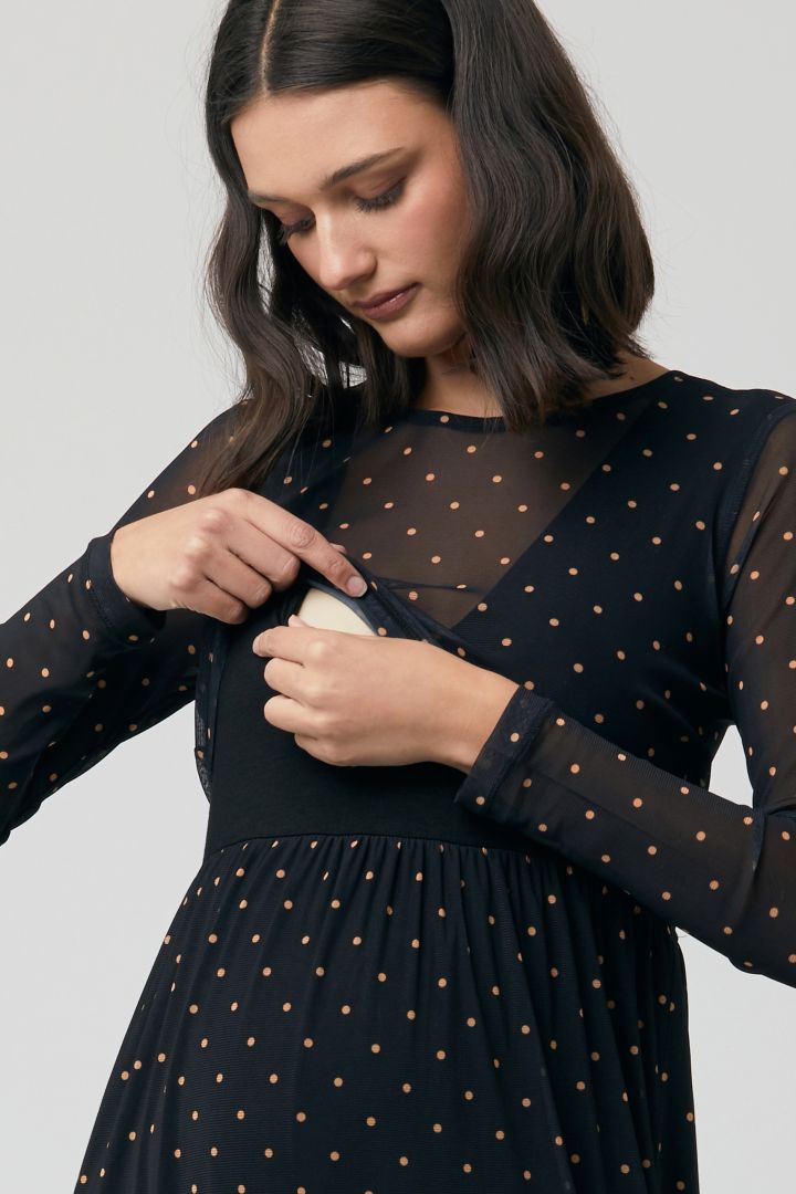 Midi Maternity and Nursing Dress with Dots Print