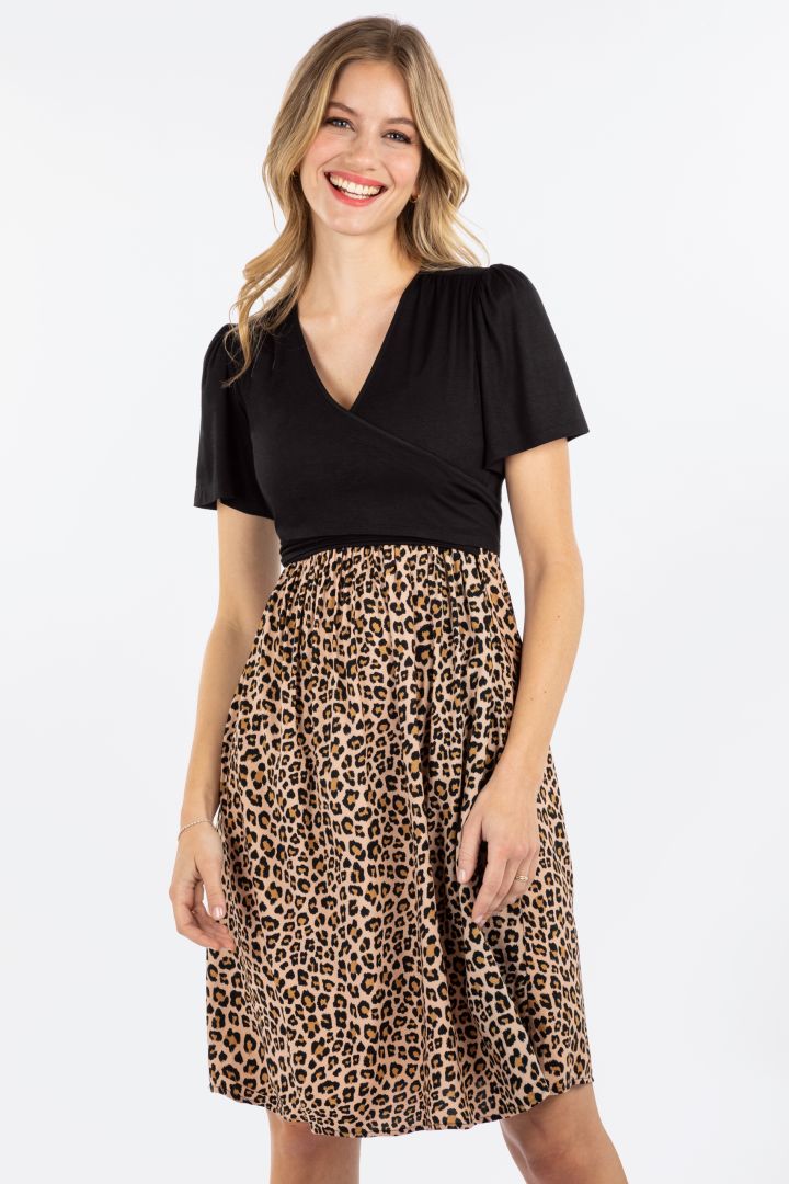 Umstands- und Stillkleid in Wickeloptik Leo Print