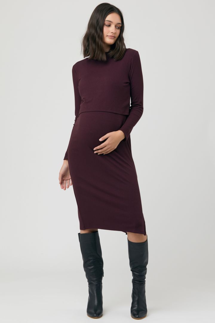 Two-piece Ribbed knit Maternity and Nursing Dress
