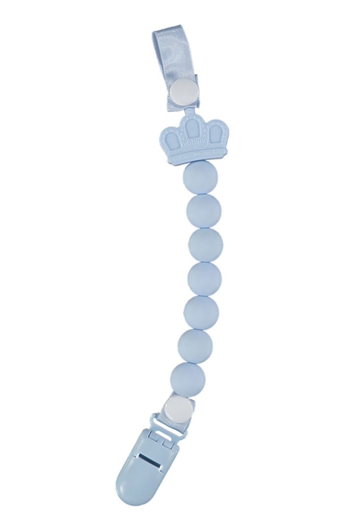 Zahnungs-Schnullerkette mit Silikonperlen Royal Crown blau