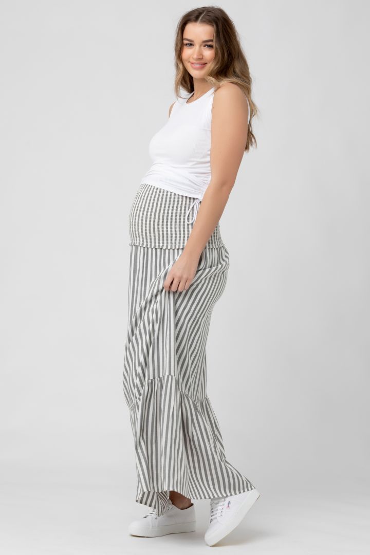 Umstandsträgerkleid mit Streifen grau-weiß