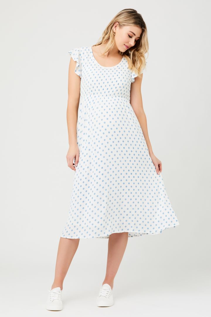 Midi Umstandskleid mit gesmoktem Oberteil