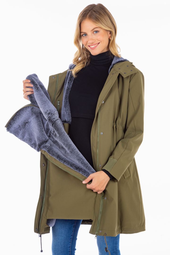 3 in 1 Umstandsparka und Tragejacke khaki