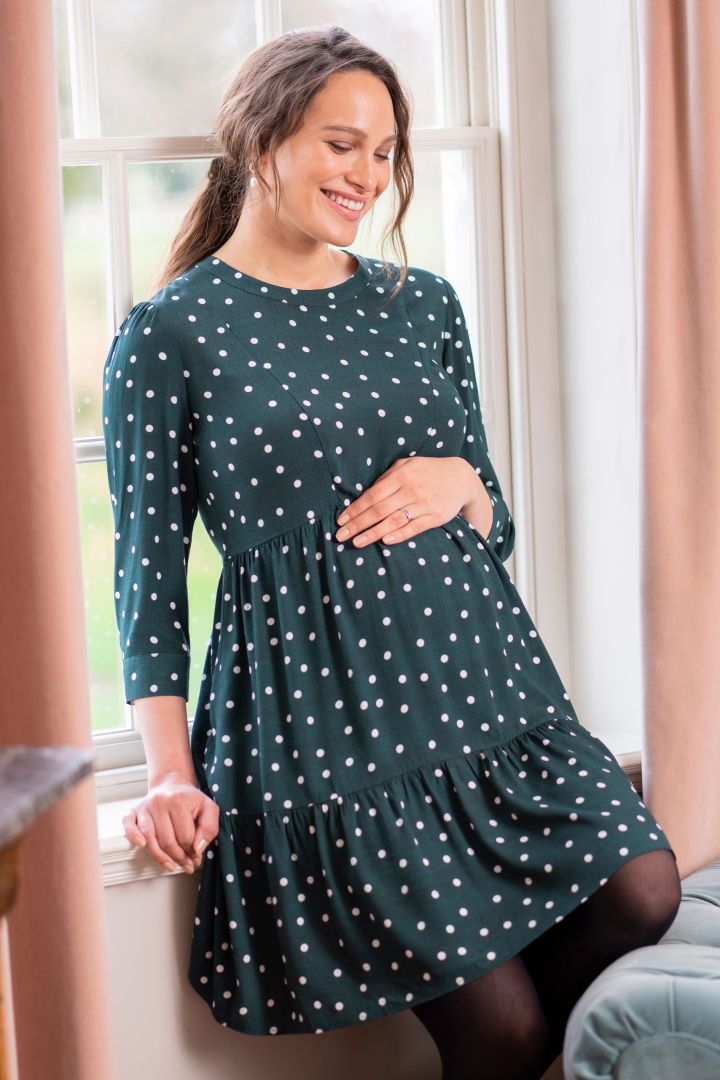 Flounce Maternity and Nursing Dress with Polka Dots