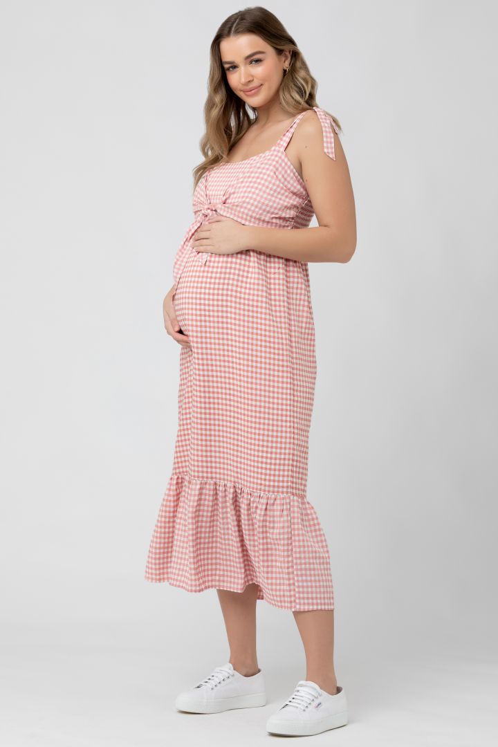 Gingham Umstands- und Stillkleid rosa/weiß