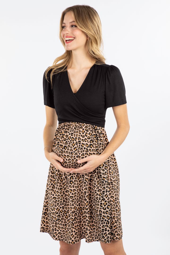 Umstands- und Stillkleid in Wickeloptik Leo Print