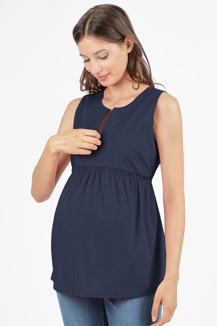 Umstands- und Stillbluse mit Bindegürtel navy