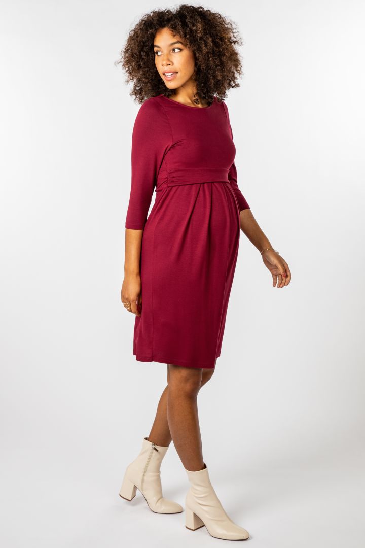 Ecovero Rundhals Umstands- und Stillkleid bordeaux