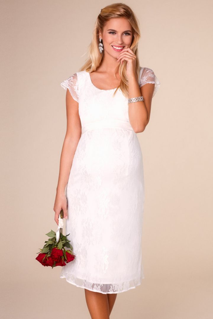 Spitzen Umstands- und Stillbrautkleid mit Schärpe