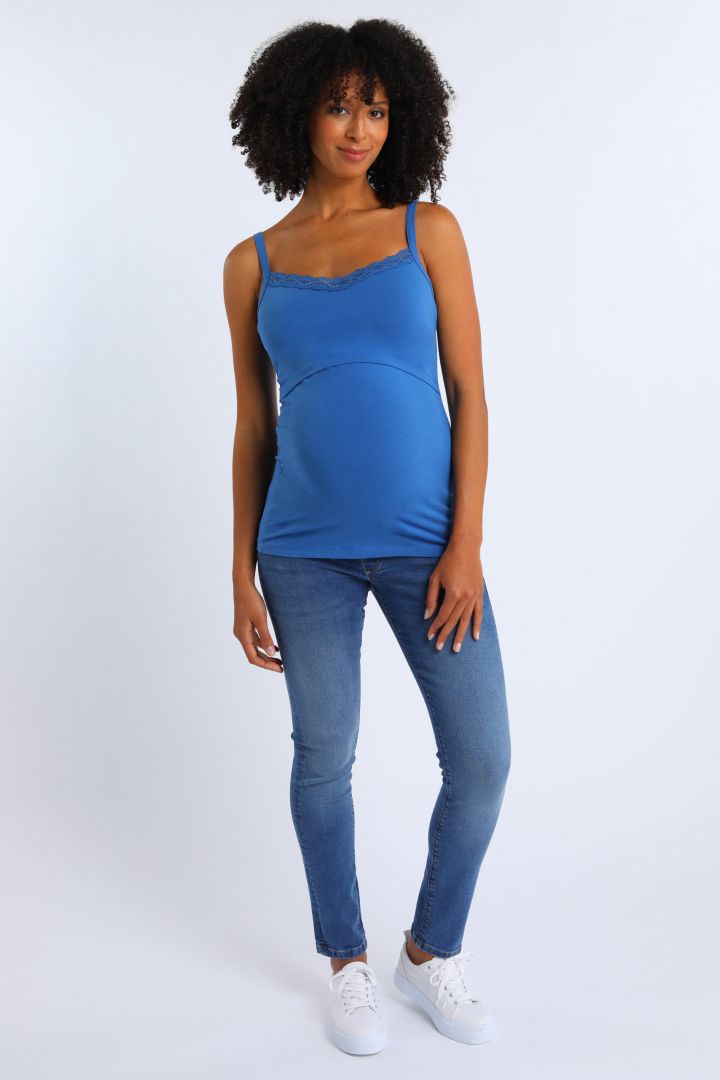 Umstands- und Stilltop mit Spitze aus Bio-Baumwolle blau