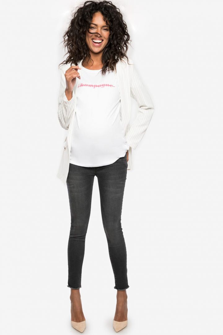 Cropped Umstandsjeans mit offenen Saumkanten schwarz