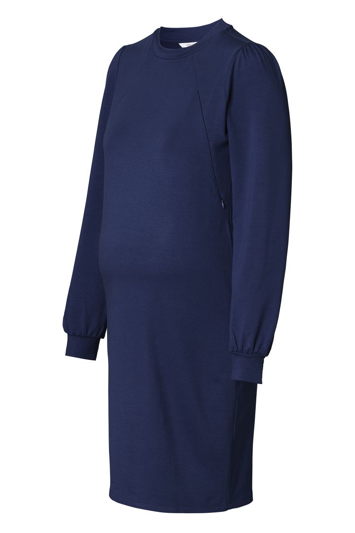 Ecovero Umstandskleid mit Stillöffnungen navy