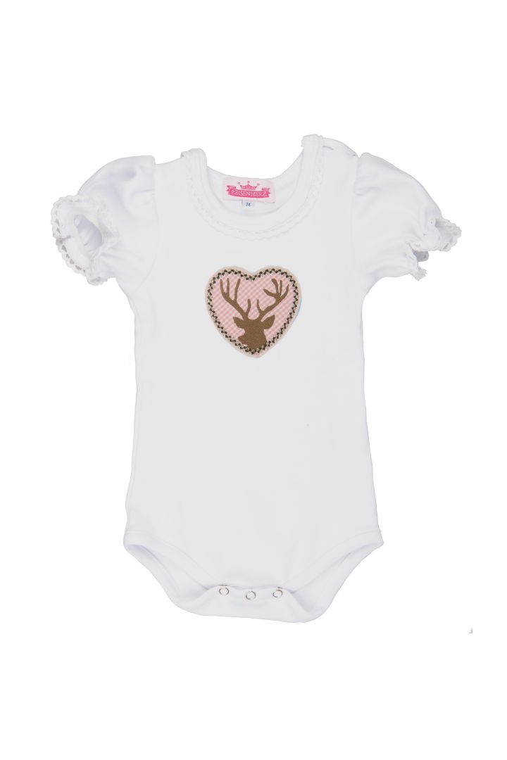 Trachten Body mit Puffärmeln und Hirschapplikation rosa