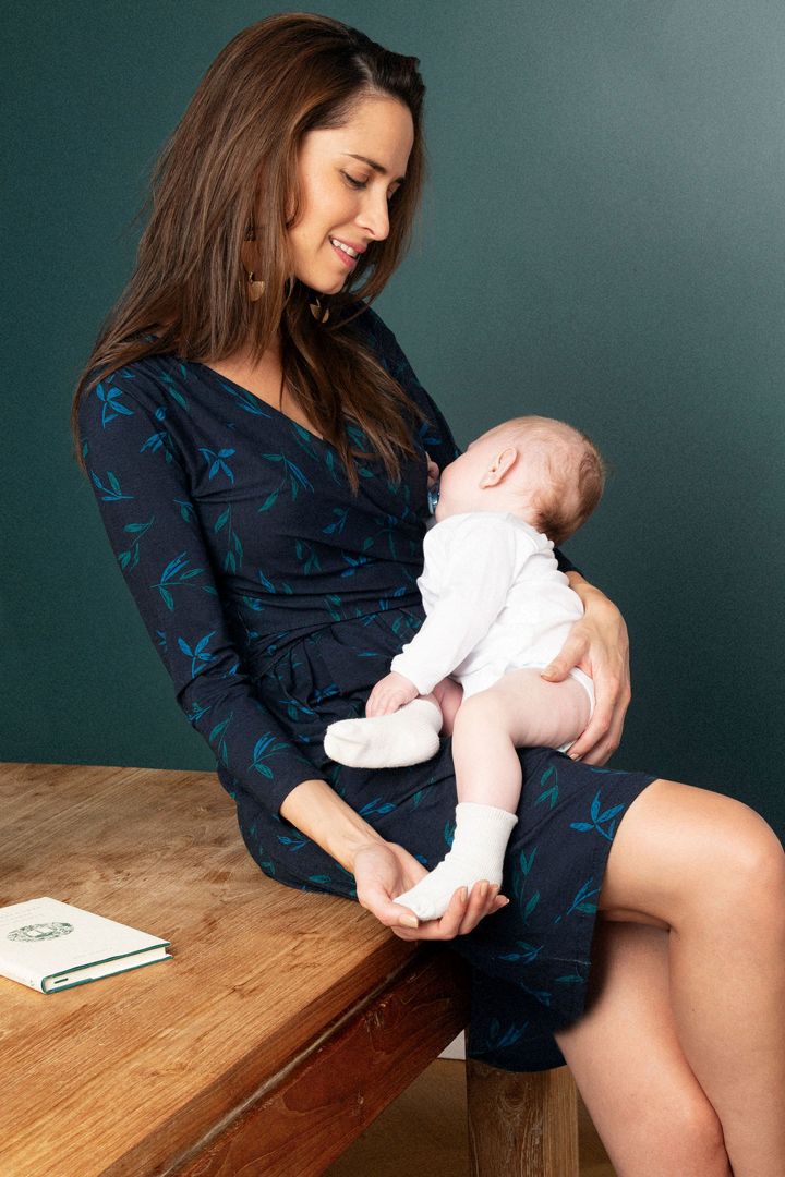 Cross-Over Maternity and Nursing Dress with 3/4 Sleeves Eucalyptus