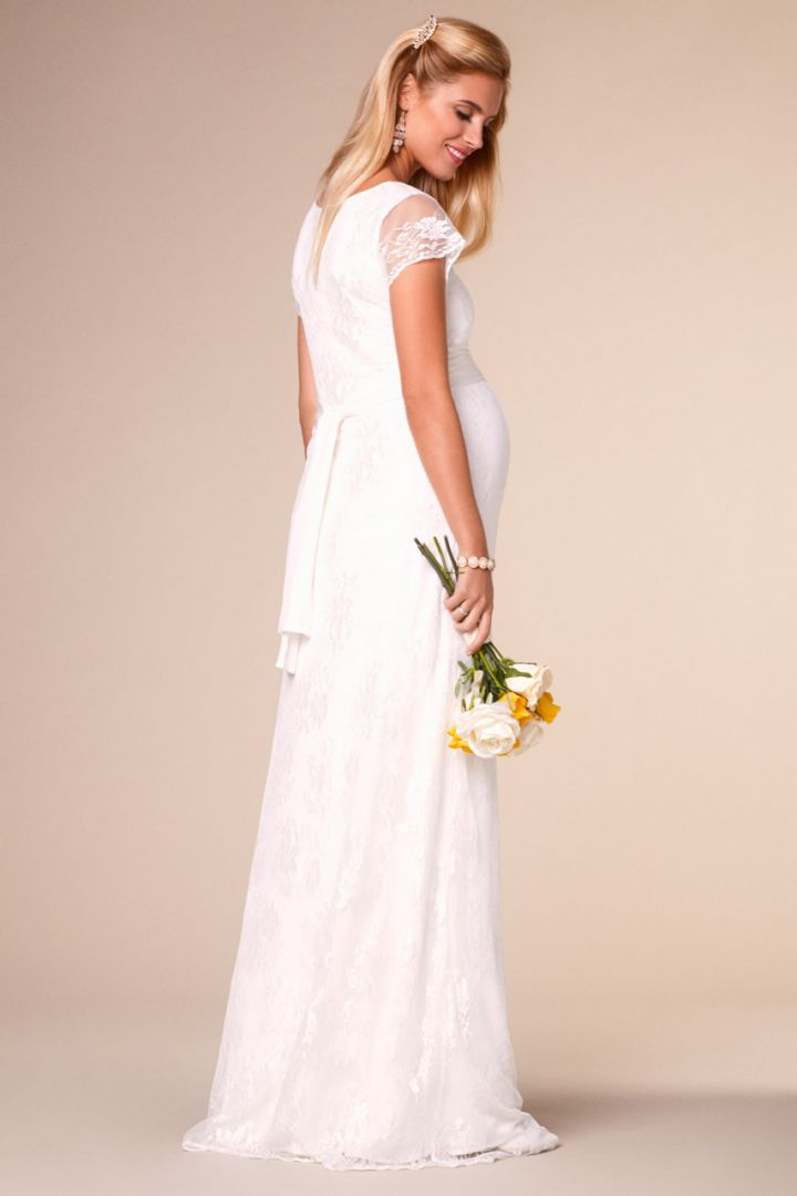Spitzen Umstands- und Stillbrautkleid mit Schärpe lang