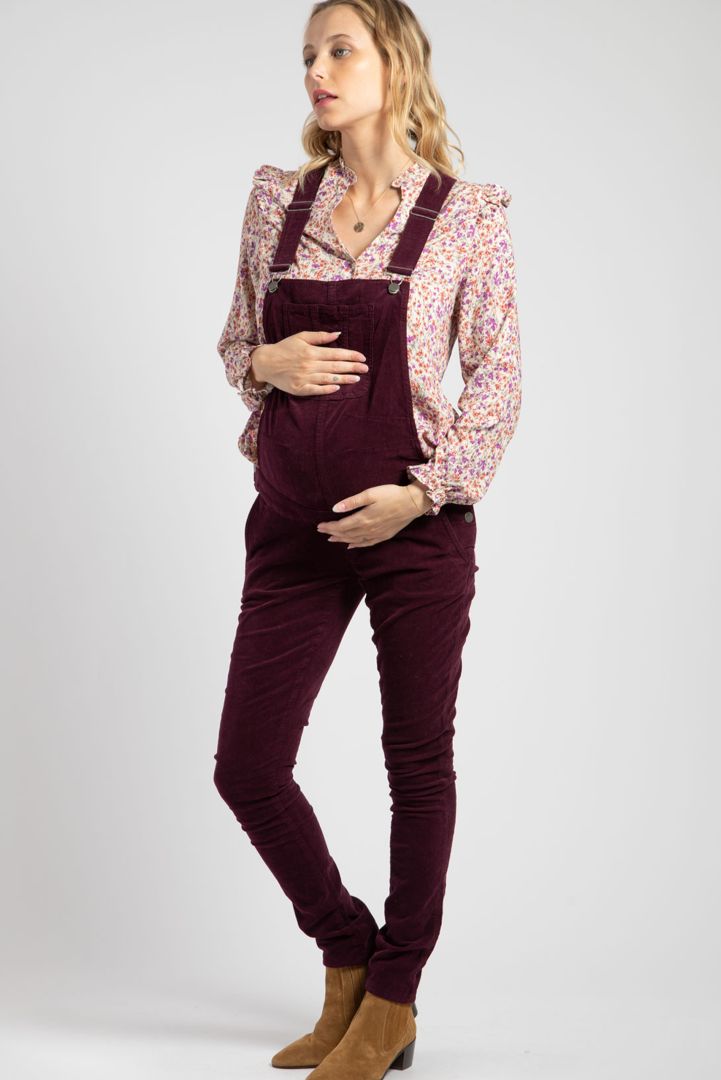 Maternity corduroy dungarees purple