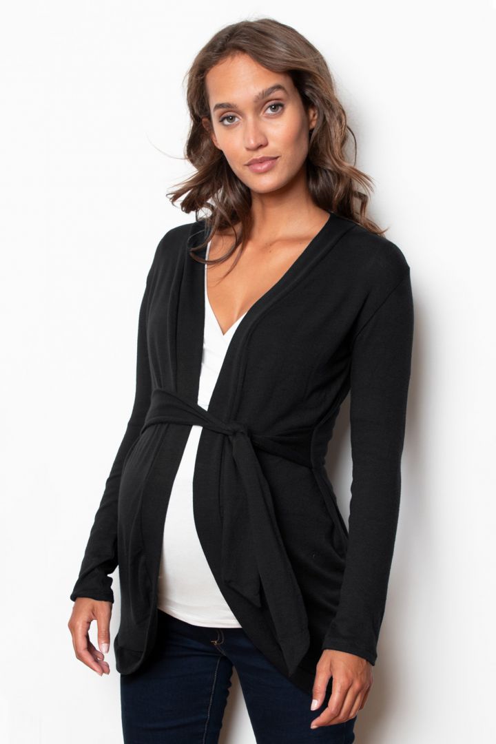 Maternity Cardigan with Tie Belt black