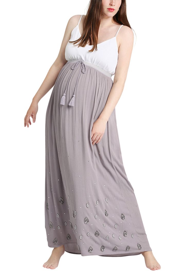 Maxi Maternity Skirt with Appliqués