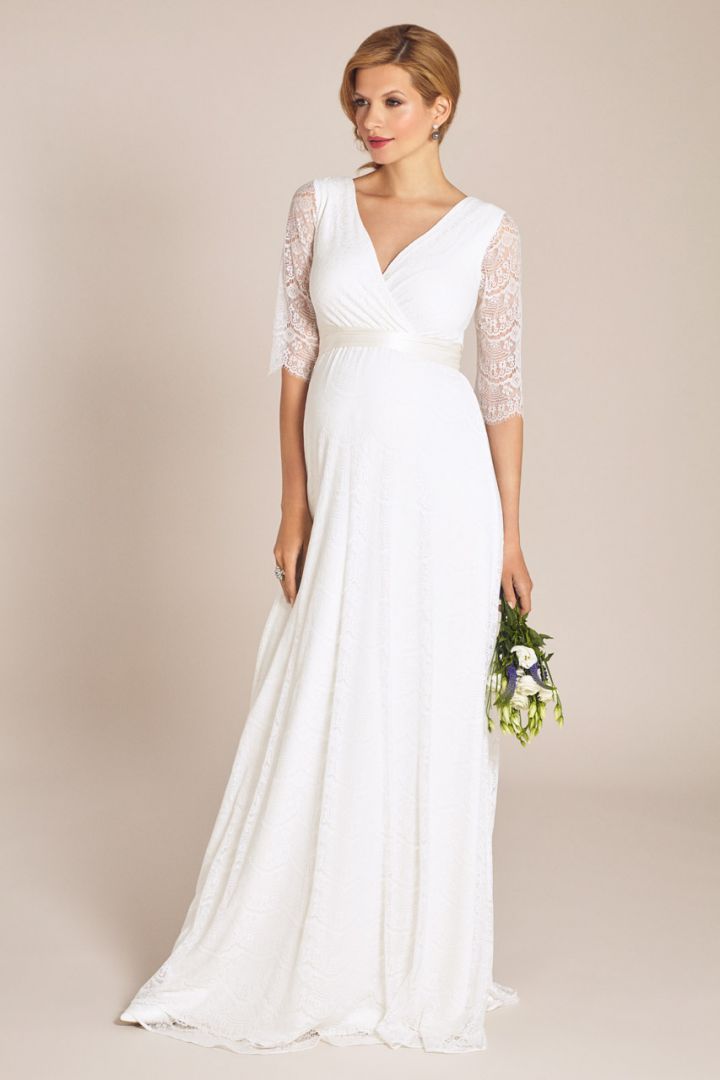 Umstandsbrautkleid mit 3/4 Spitzenärmeln lang