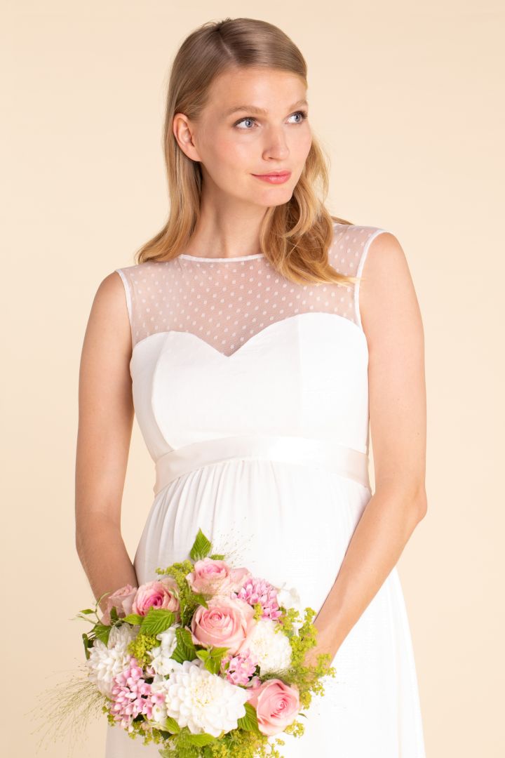 Umstandsbrautkleid mit Pünktchenspitze