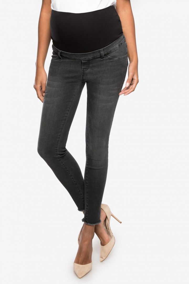 Cropped Umstandsjeans mit offenen Saumkanten schwarz