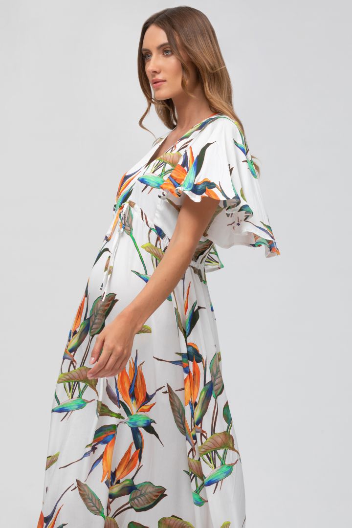 Umstandskleid mit Flügelärmeln und Strelizien Print
