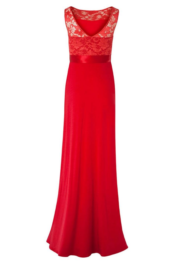 Langes Umstandskleid mit Spitzenbustier rot