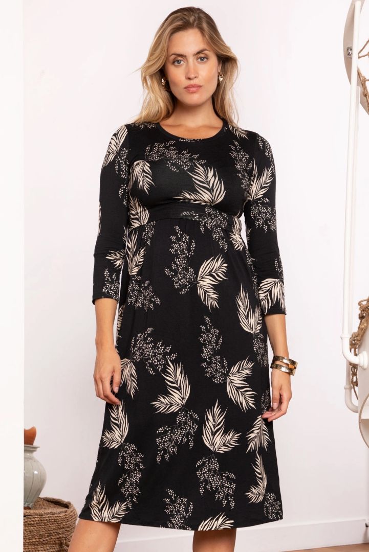 Midi Umstands- und Stillkleid mit Blätter Print