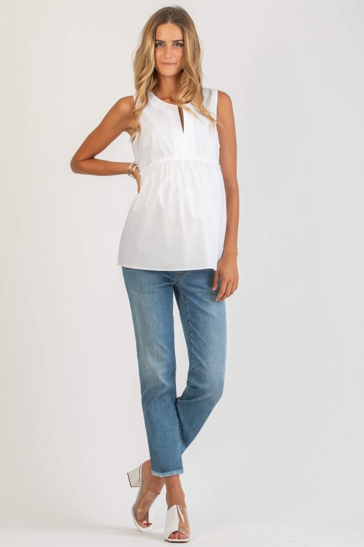 Umstands- und Stillbluse mit Bindegürtel weiß