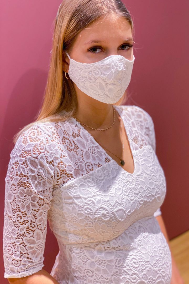 Wedding Face Mask with Flower Lace and Pouch
