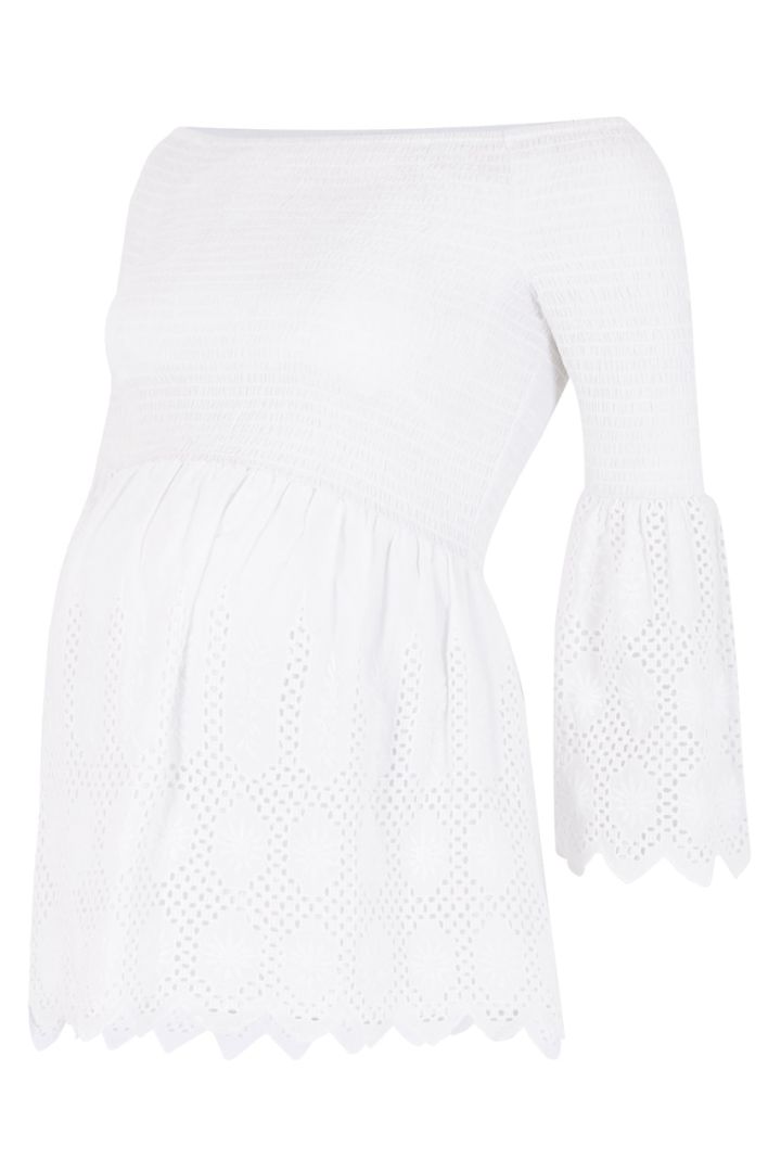 Off Shoulder Umstandstunika mit Trompetenärmeln