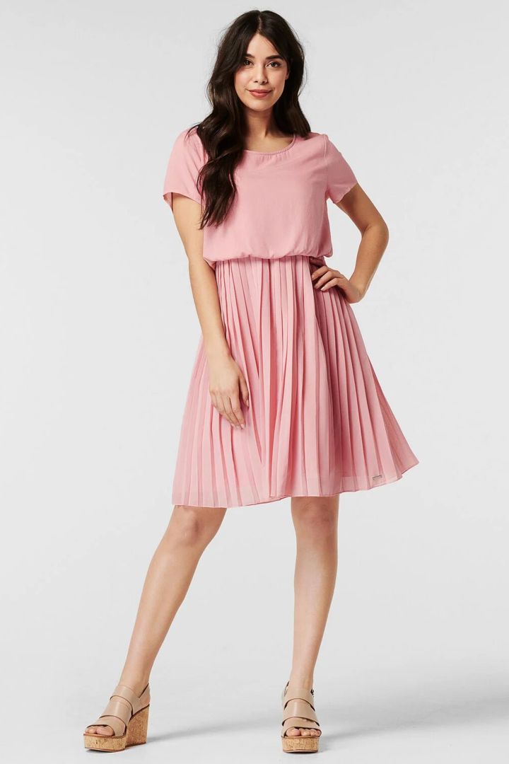 Pleated Maternity and Nursing Dress rose