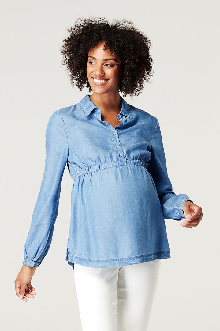 Tencel Maternity and Nursing Tunic Denim-Style