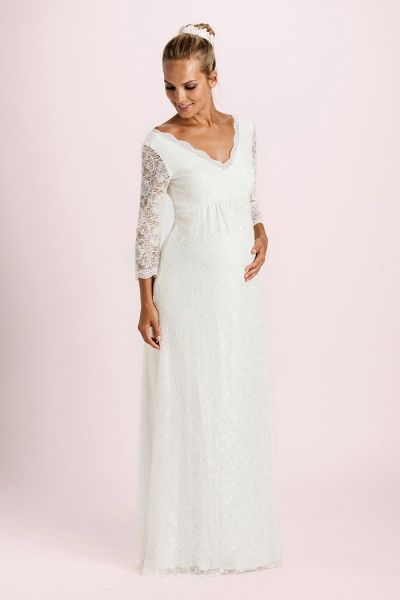 Umstandsbrautkleid mit Spitzenärmeln lang
