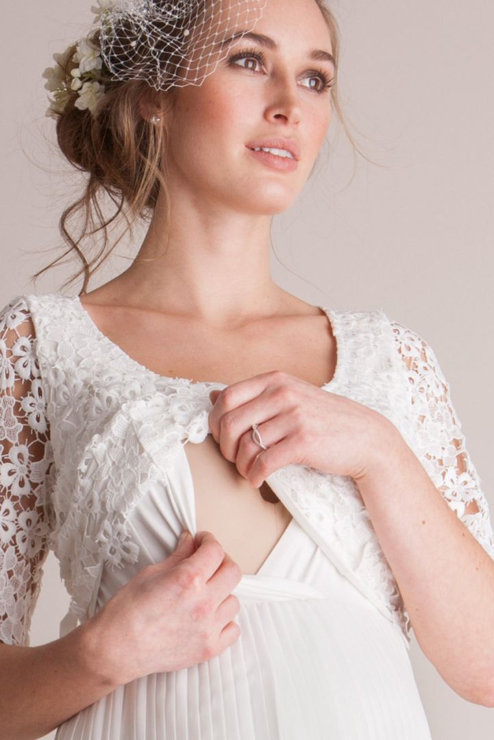 Plissee Umstands- und Stillbrautkleid mit Spitze