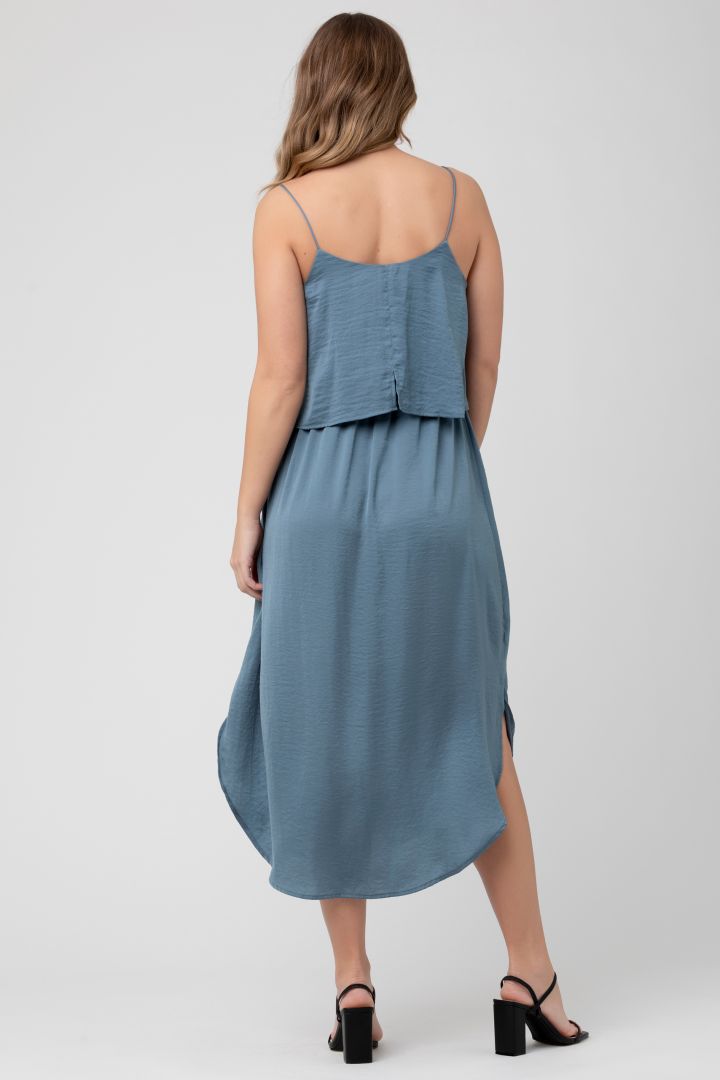 Zweilagiges Umstands- und Stillkleid mit Spaghettiträgern schieferblau