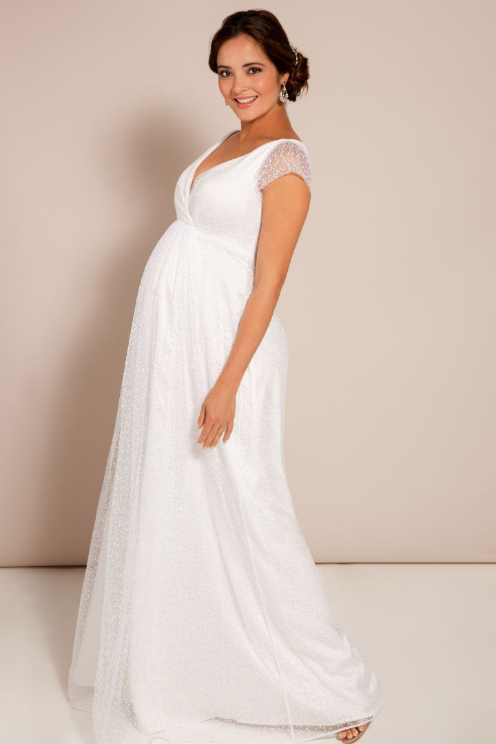Maternity and Nursing Wedding Gown with Speckled Tull White