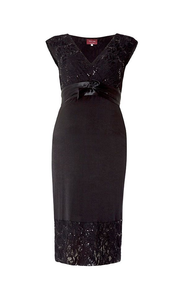 Kurzes Umstandskleid mit Spitze und Pailetten schwarz