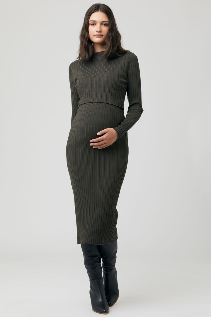 Ribbed knit maternity and nursing dress
